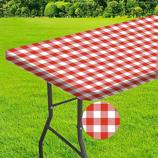 TEMU 1 ks, ubrus na piknikový stůl s bizoní kostky, černo-bílý kostkovaný elastickými okraji, vhodný na terasu, kempování a outdoorové aktivity,