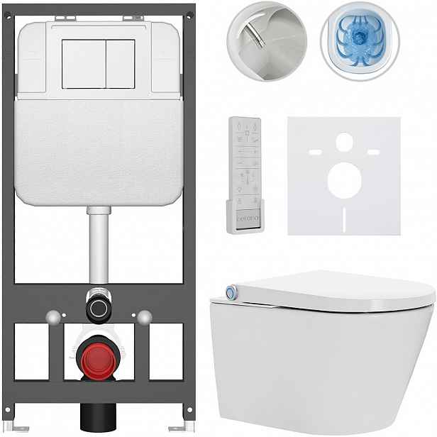 Závěsné WC s bidetem Basic/Cronus Premium - bílá lesklá - WC tlačítko Maxio/Bílá - závěsné - předstěnová instalace - 59,3x38,4 cm