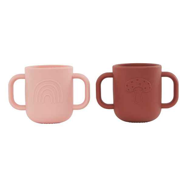 Růžové/hnědé silikonové dětské hrnky v sadě 2 ks Kappu – OYOY Mini