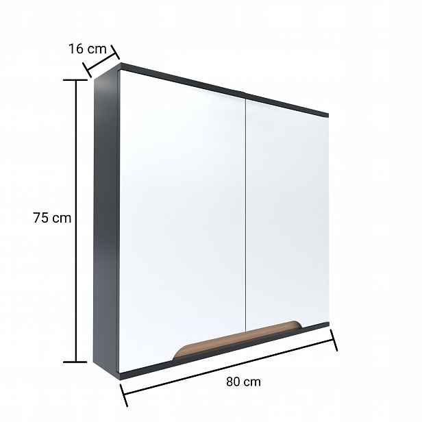 Skříňka se zrcadlem šedá 80 x 16 x 75 cm GRAFIT/sluneční dub, polomatná Omeble