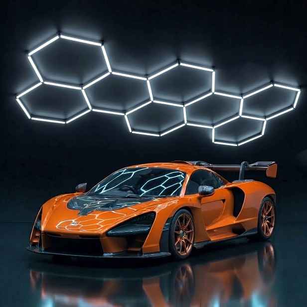 Stropní panel černý Led 6500K HEX8 245W garážová dílna 229x237 cm