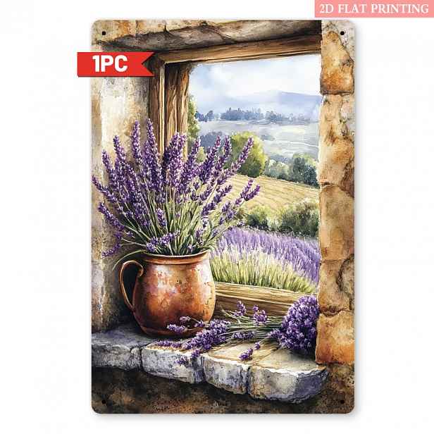 TEMU 2D Plochá, 2D Plochá Jednodílná Vintage Levandulová Konev Kovová Nástěnná Dekorace - Velikost 8,0x12,0 Palců, Ideální pro Francouzský Venkovský