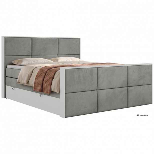 MKS POSTEL BOXSPRING DELVIT KING DUO 180/200 - Světle šedá Samet - Topper T25 - H3
