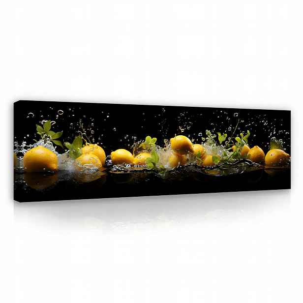 Obraz do kuchyně Citrony Voda Černá Na Plátně Stěna Nástěnný Velký 145x45
