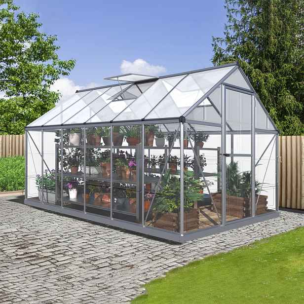 Skleník se základnou BestBerg SH-6 / 6,6 m² / 360 x 182 x 208 cm / stříbrná