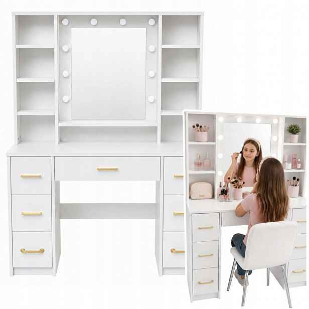 Toaletní Stolek s Led světlem, velká bílá barva