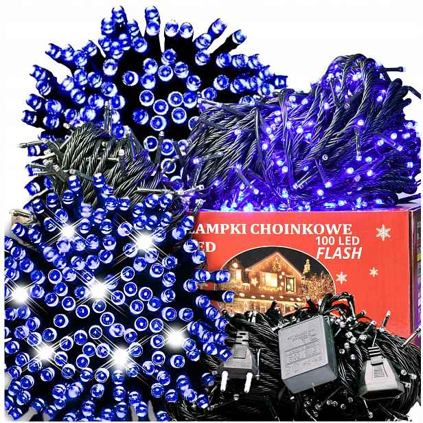 Vánoční Osvětlení Na Stromeček 100 Led Modré Pevné Flash Blesk Na Vánoce Modrý