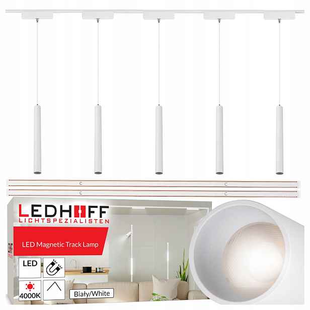 Magnetické kolejnicové osvětlení Szyna 2 m 5 x závěsná Led lampa Tuba bílá