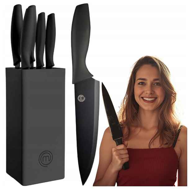 Masterchef Sada nožů v bloku 5 ks Ostrý Nůž šéfkuchaře chleba Ocel