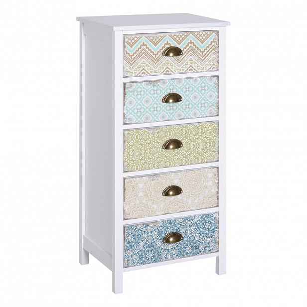 HOMCOM KOMODA s 5 zásuvkami Zásuvková komoda Skříň Shabby Chic Barevná