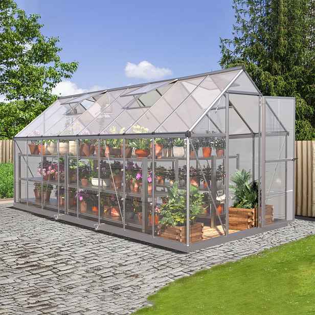 Skleník se základnou BestBerg SH-9 / 9 m² / 480 x 182 x 208 cm / stříbrná