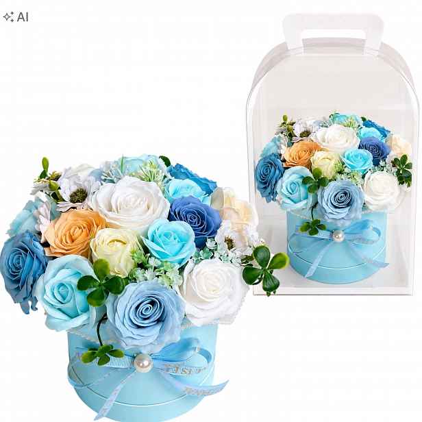 Flowerbox s mýdlovými květy Dárek Upomínka Květinový box Mýdlové růže
