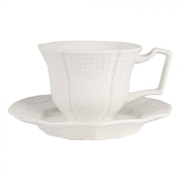 Bílý keramický šálek s podšálkem - 12*9*6 / Ø 14*2 cm / 175 ml Clayre & Eef