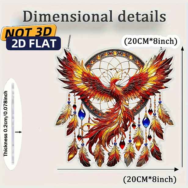 TEMU 2D plochý tisk / Fenix vznášení se, ozdoba Fenix vznášení se, vhodná k zavěšení na okno, dárek k narozeninám pro maminku, symbol jara, dekorace