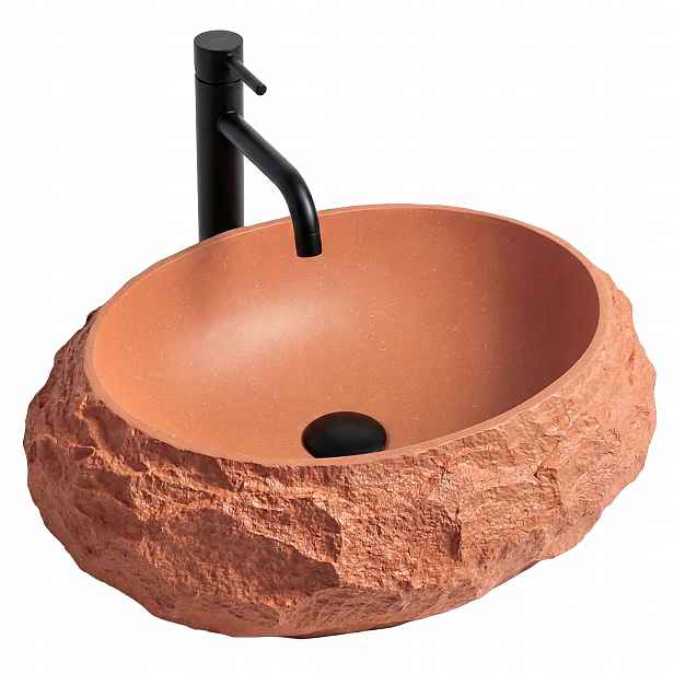Umyvadlo Na Desku Rea Mika Terracotta Oválný Kompozit Imitace Kamene