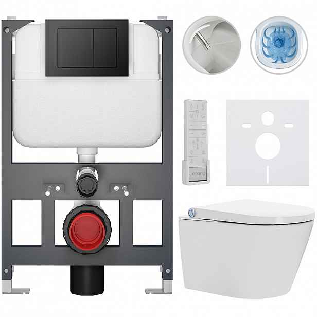 Závěsné WC s bidetem Basic/Cronus Premium - bílá lesklá - WC tlačítko Maxio/Černá - závěsné - nízký modul - předstěnová instalace - 59,3x38,4 cm