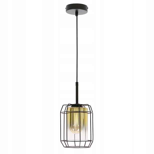 Loftová závěsná lampa Jonera Jednotlivá Černá Stínidlo Zlatá s Mřížkovou Klecí