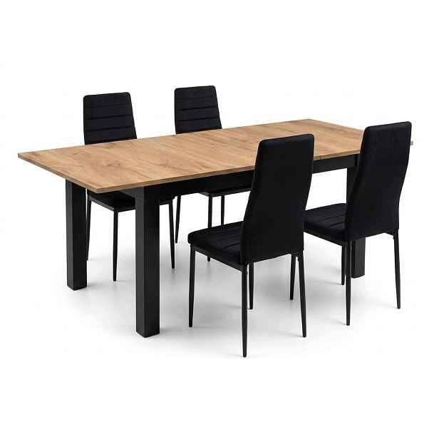 Rozkládací jídelní stůl Craft 120/160x80 cm 4 sametové židle Axell, černé