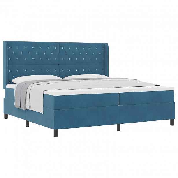 vidaXL Postel s boxspringem s matrací s čelo Modrá 200 x 200 cm samet