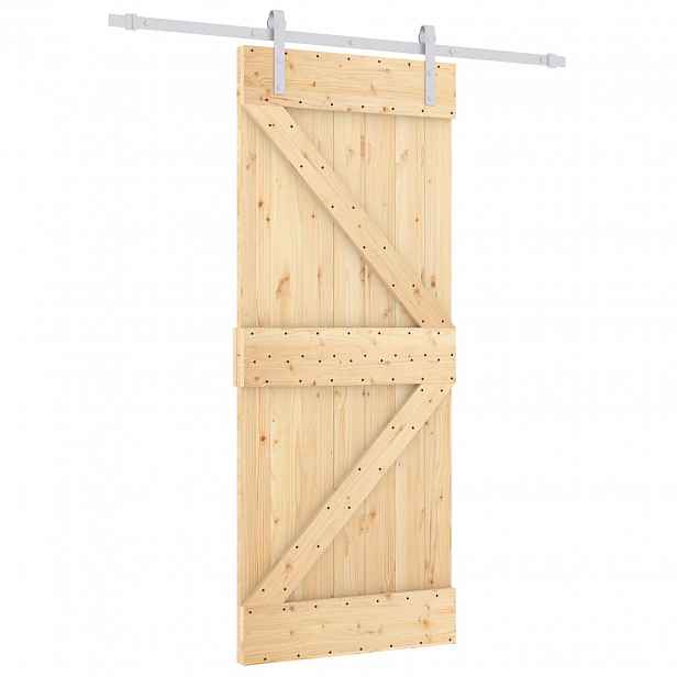 vidaXL Posuvné dveře Přírodní a bílá 85 x 210 cm Masivní borové dřevo