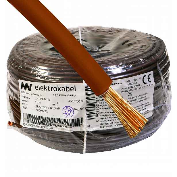 Kabel Lgy 1x 4 mm hnědá 4 100 m