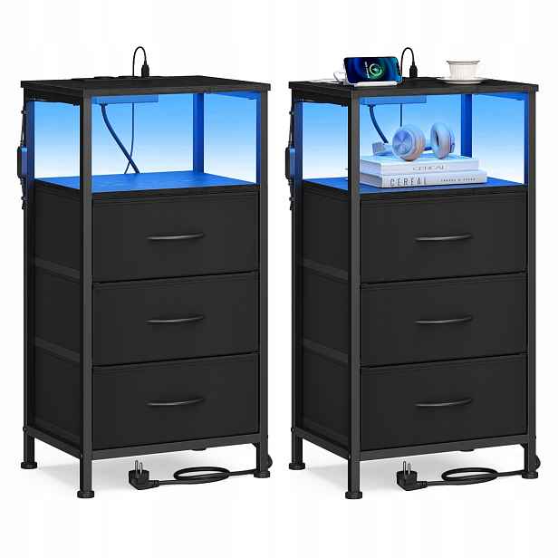 Noční stolek Songmics černý 39,6x30x60,4 cm Led Usb