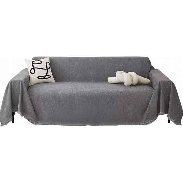 Ochranná přikrývka na pohovku 180 × 230 cm šedá, šenilová, s třásněmi