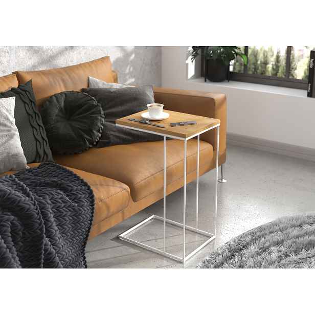 Přístavný stolek FAGLA - bílý / dub artisan