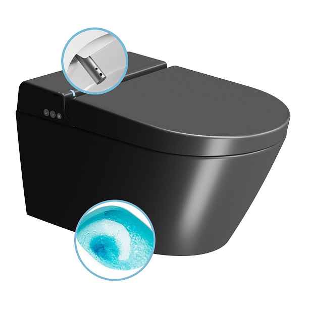 GSI WCLEAN závěsné WC Swirlflush s integrovaným elektronickým bidetem, černá dual-mat
