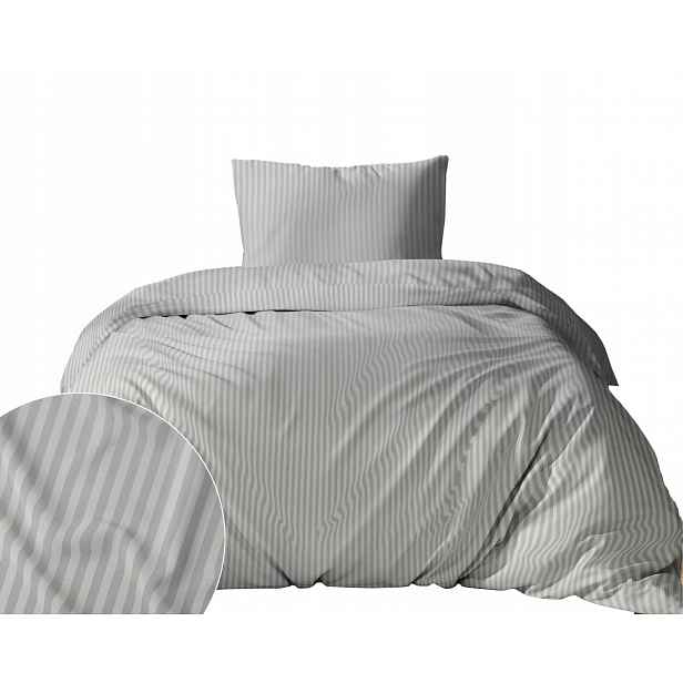 Povlečení damaškové 140x200 šedé, světlé jednobarevné proužky 1 cm Pure