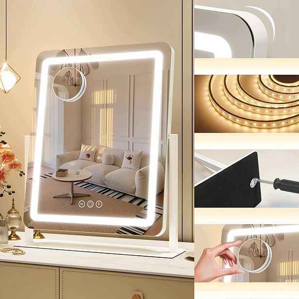 Zrcadlo do toaletního stolku bílé s Led osvětlením pro líčení