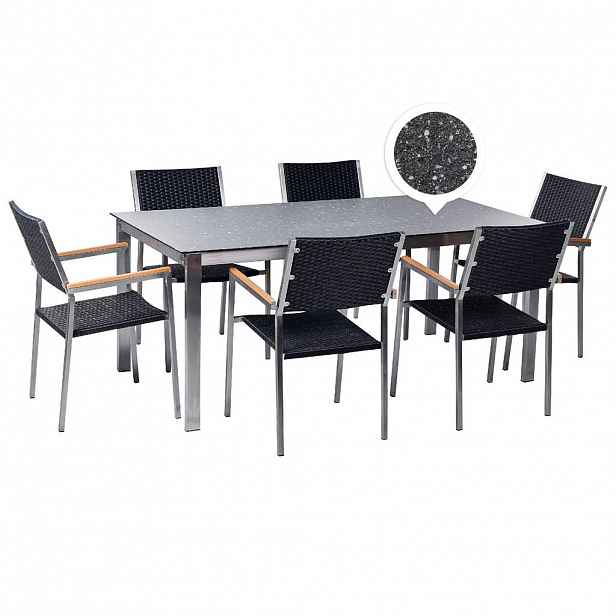 Beliani ZAHRADNÍ NÁBYTEK SADA 6-místná Keramika-sklo Žula Look Ratan černý Cosoleto/Grosseto