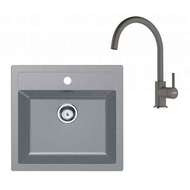 Franke - Kuchyňský set T122Š, tectonitový dřez SID 610 a baterie FC 6018.901, šedá/šedý kámen 143.0687.391