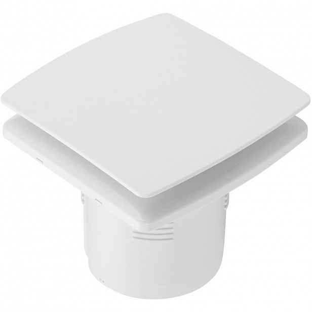 Koupelnový axiální hranatý ventilátor s časovým doběhem - 12W, potrubí 100mm - bílá lesklá