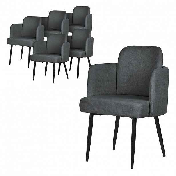 ML-DESIGN JÍDELNÍ ŽIDLE, sada 6 ks, antracitová barva s látkovým potahem v ratanovém vzhledu