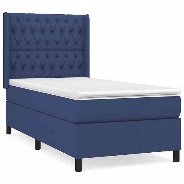 vidaXL Box spring postel s matrací modrá 90x200 cm textil