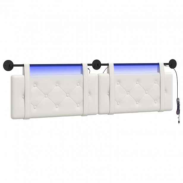 vidaXL Závěsné čelo postele S LED osvětlením Bílá Umělá kůže