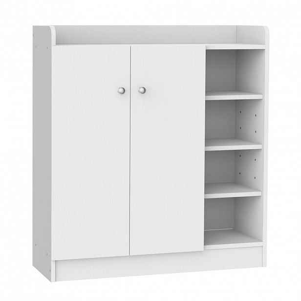 HOMCOM SKŘÍŇ NA BOTY se 4 přihrádkami, botník, komoda, univerzální skříň, dřevotřísková deska, bílá