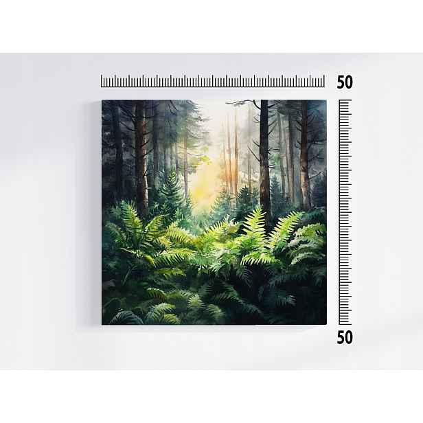 Obraz Na Plátně Canvas Akvarel Krajina Les Stromy Kapradí Vegetace 50x50