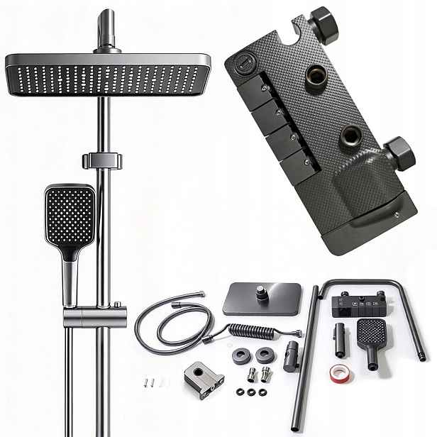 Sprchový Set 4V1 Led Dešťová Sprcha Hydromasáž Černá Podomítková