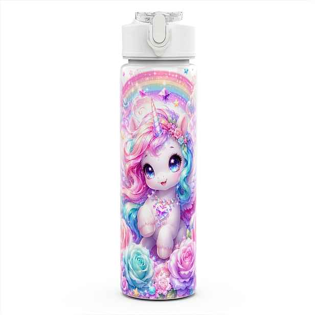 TEMU 1ks Jednorožec Plastová Láhev na Vodu s Roztomilým Potištěným Designem, Plastová Sportovní Láhev na Opakované Použití 25oz 750ml, Lehká,