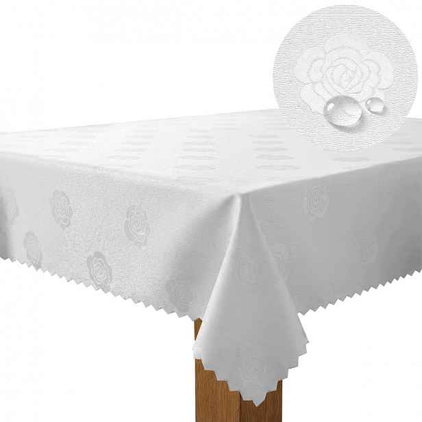 Ubrus odolný proti skvrnám Bílý 160 x 360 cm Polský Elegantní Vzor Růže Obývací pokoj