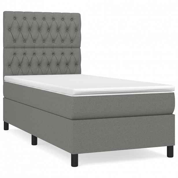 vidaXL Box spring postel s matrací tmavě šedá 90x190 cm textil