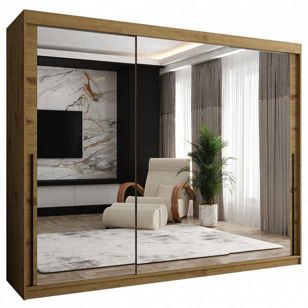 Home Collective ŠATNÍ SKŘÍŇ S POSUVNÝMI DVEŘMI se zrcadlem, šířka 250 cm, Artisan s černým madlem