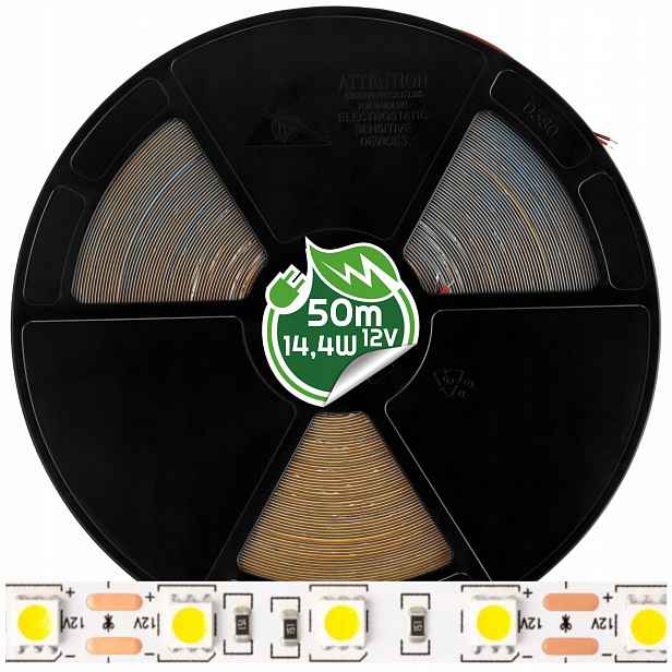 Led pásek 14,4W/1m 12V Role 50m 720W Smd 5050 pro osvětlení nábytku 2 barvy