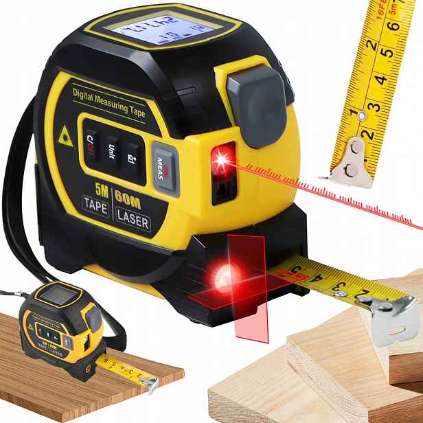 Měřítko 5 M Laserem 3V1 Metr Digitální Laserový Dálkoměr Svinovací Metr 60 M