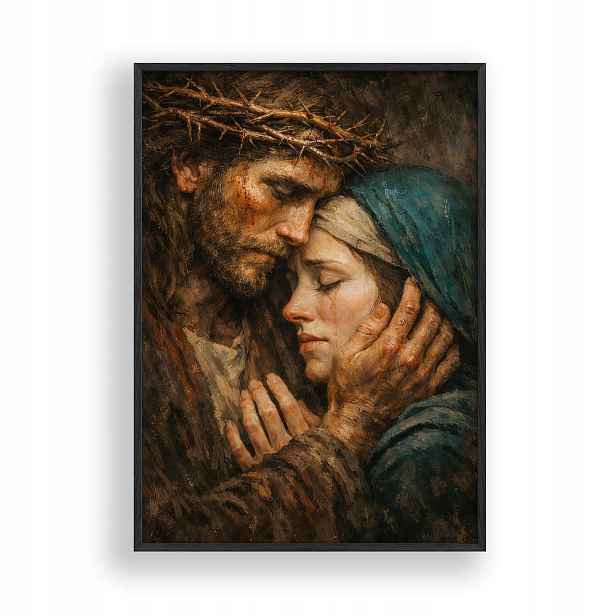 Obraz Ježíš a Maria Láska Náboženská víra Rámeček Dřevěný Černý 30x42 cm