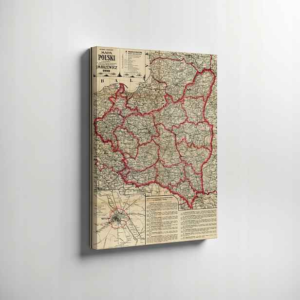 Stará mapa Polský Bazewicz 1930. obraz na plátně 70x50cm