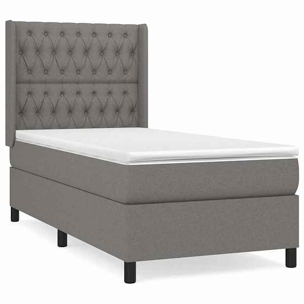 vidaXL Box spring postel s matrací tmavě šedá 100 x 200 cm textil