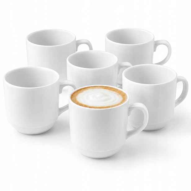 6 x Porcelánový hrnek na kávu a čaj 250 ml Wilmax Bílý Klasický Elegantní